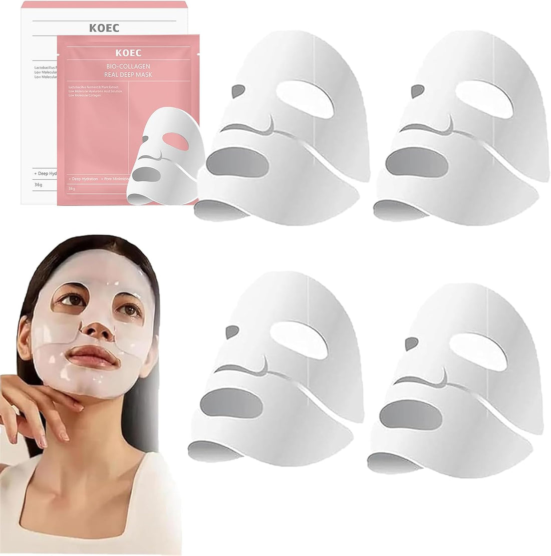 4PCS Collagen Mask, Collagen Mask Overnight, Collagen Mask for Hydrating, Collagen Real Deep Mask for Moisturizing, Collagen Mask Overnight, Korean Face Mask, Overnight Face Mask(4Pcs)