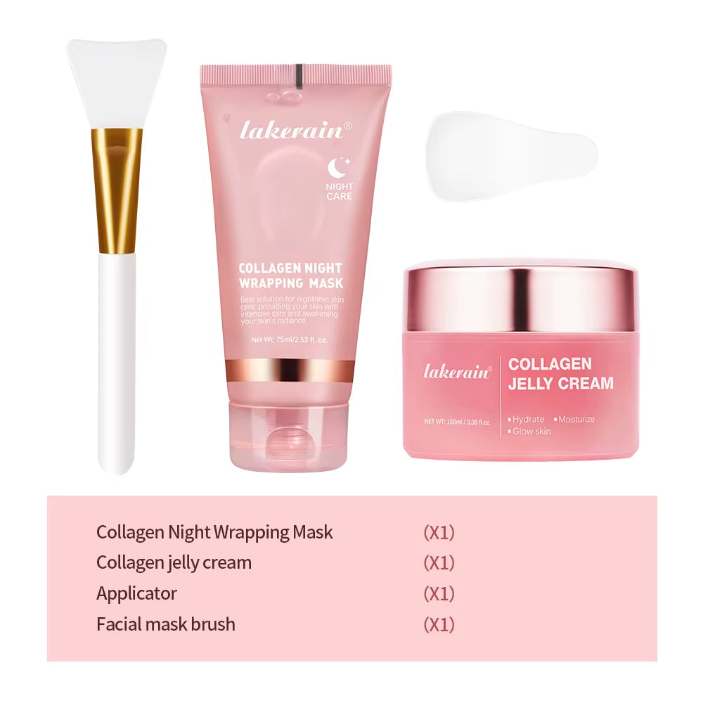 Collagen Jelly Cream Hydrolyzed Collagen Overnight Facial Mask Wrapping Peel-Off Mask Hydrating Firming Moisturizing Skincare
