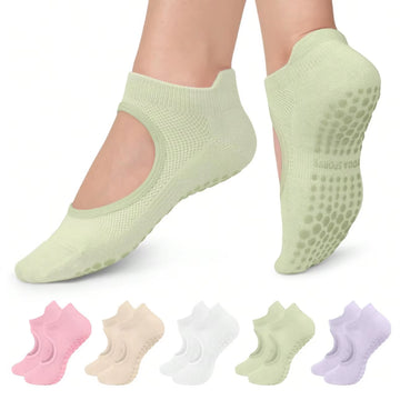 1/6_Pairs Women'S Yoga Socks Non-Slip Pilates Dance Socks Non-Slip Floor Slippers with Handles for Gym Indoor and Fitness Ballet