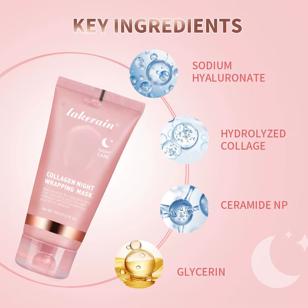 Collagen Jelly Cream Hydrolyzed Collagen Overnight Facial Mask Wrapping Peel-Off Mask Hydrating Firming Moisturizing Skincare