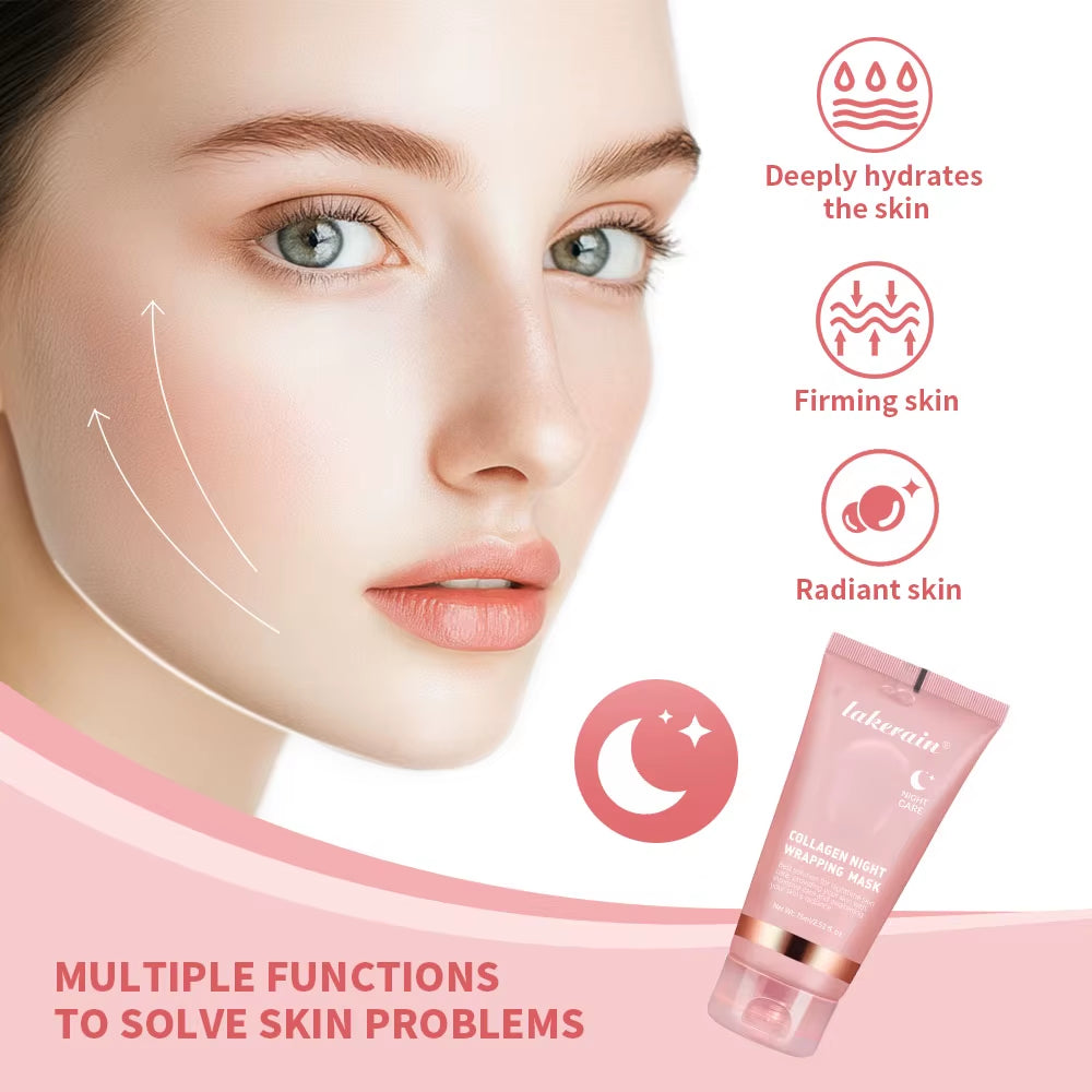 Collagen Jelly Cream Hydrolyzed Collagen Overnight Facial Mask Wrapping Peel-Off Mask Hydrating Firming Moisturizing Skincare